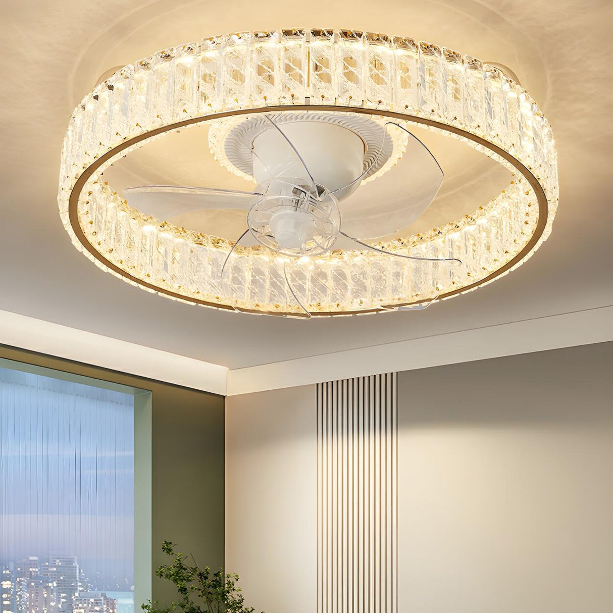 Luxury Gold Round Crystal Ceiling Fan with LED Light Image - 3