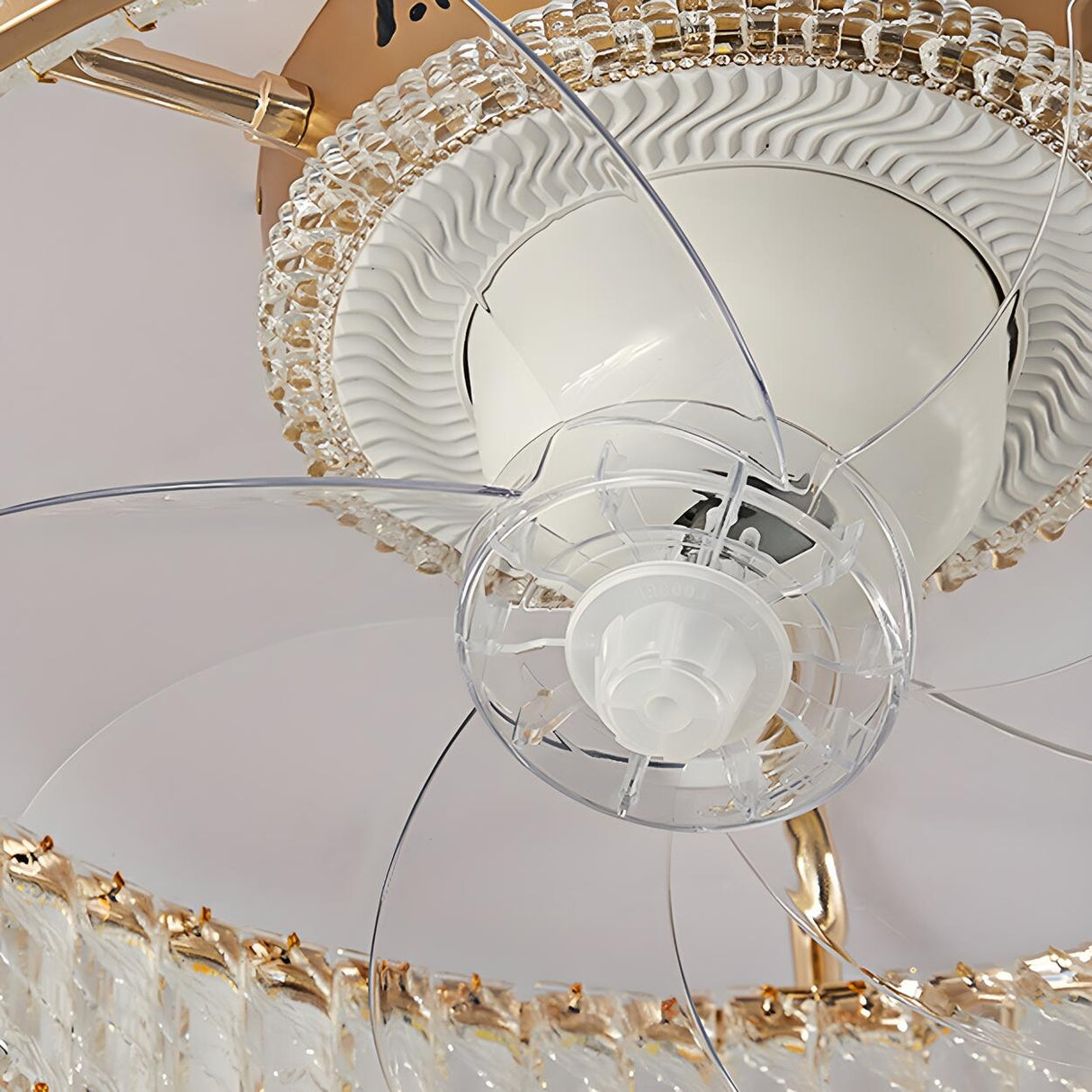 Luxury Gold Round Crystal Ceiling Fan with LED Light Image - 7