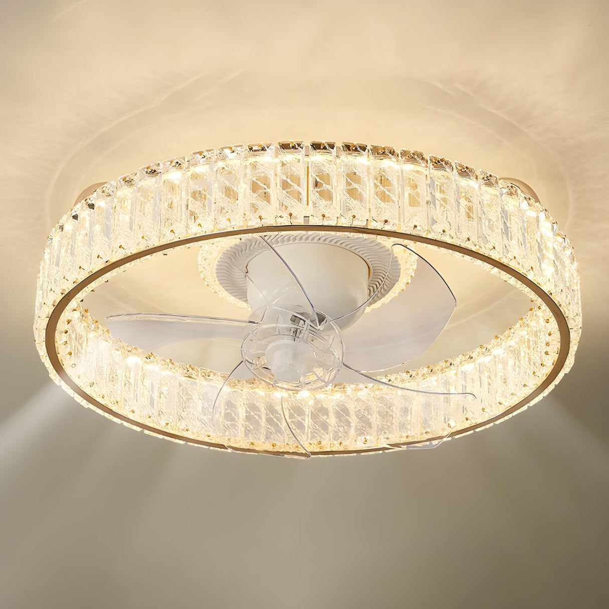 Luxury Gold Round Crystal Ceiling Fan with LED Light Image - 8