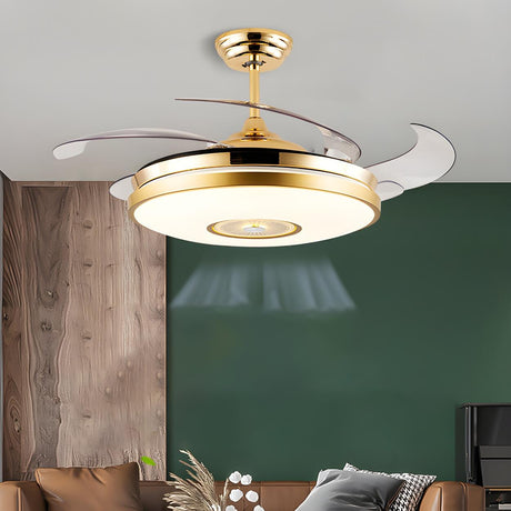 Luxury Gold Round Modern Metal Ceiling Fan with Light Image - 2