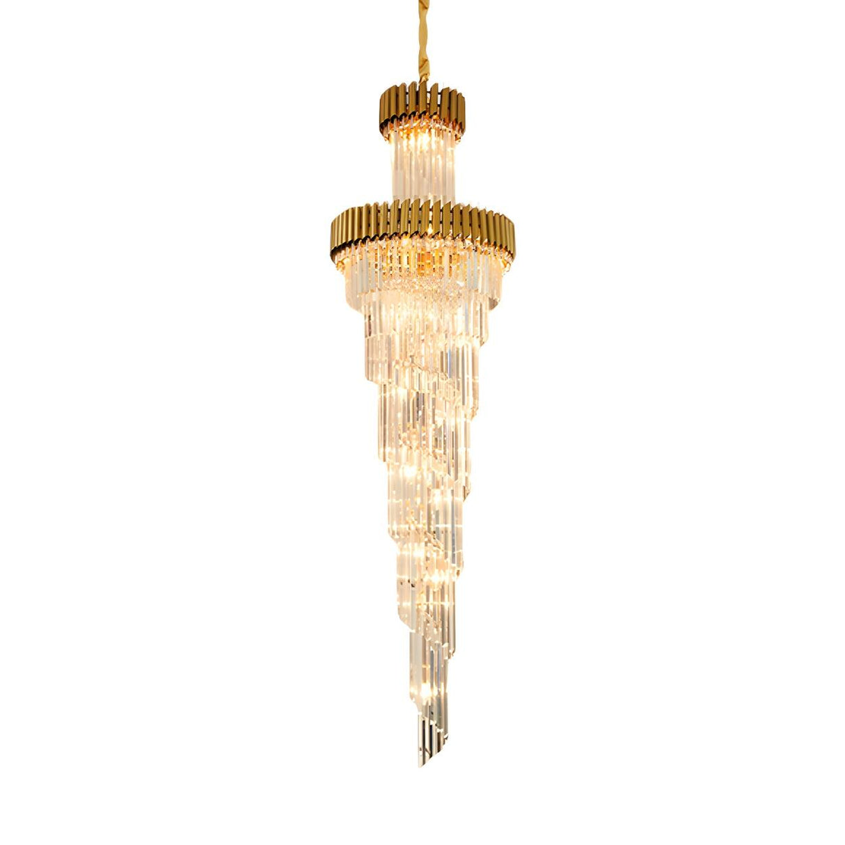 Luxury Gold Spiral Tiered Crystal Prism Chandelier Image - 3