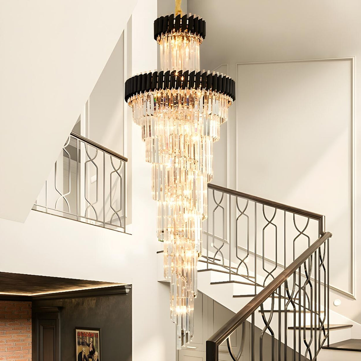 Luxury Gold Spiral Tiered Crystal Prism Chandelier Image - 4