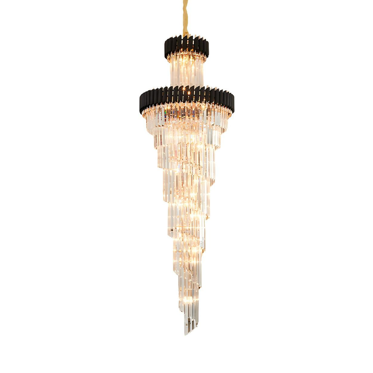 Luxury Gold Spiral Tiered Crystal Prism Chandelier Image - 7