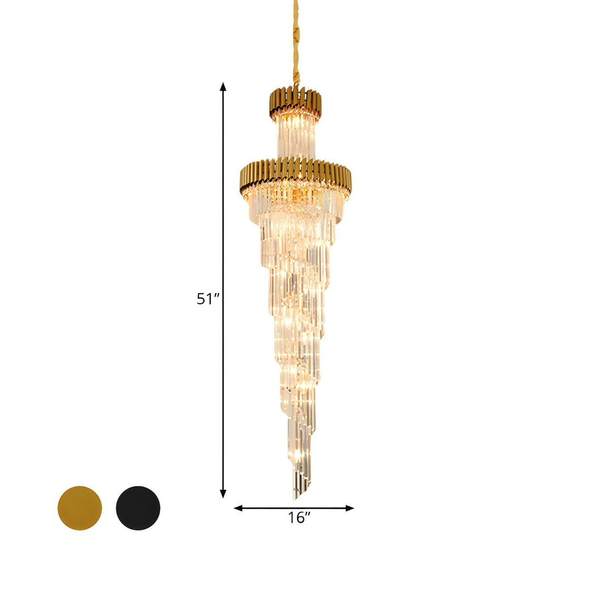 Luxury Gold Spiral Tiered Crystal Prism Chandelier 