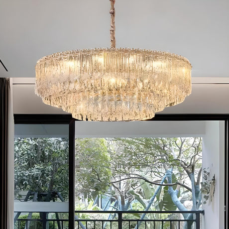 Luxury Gold Tiered Clear Crystal Round Chandelier Image - 2