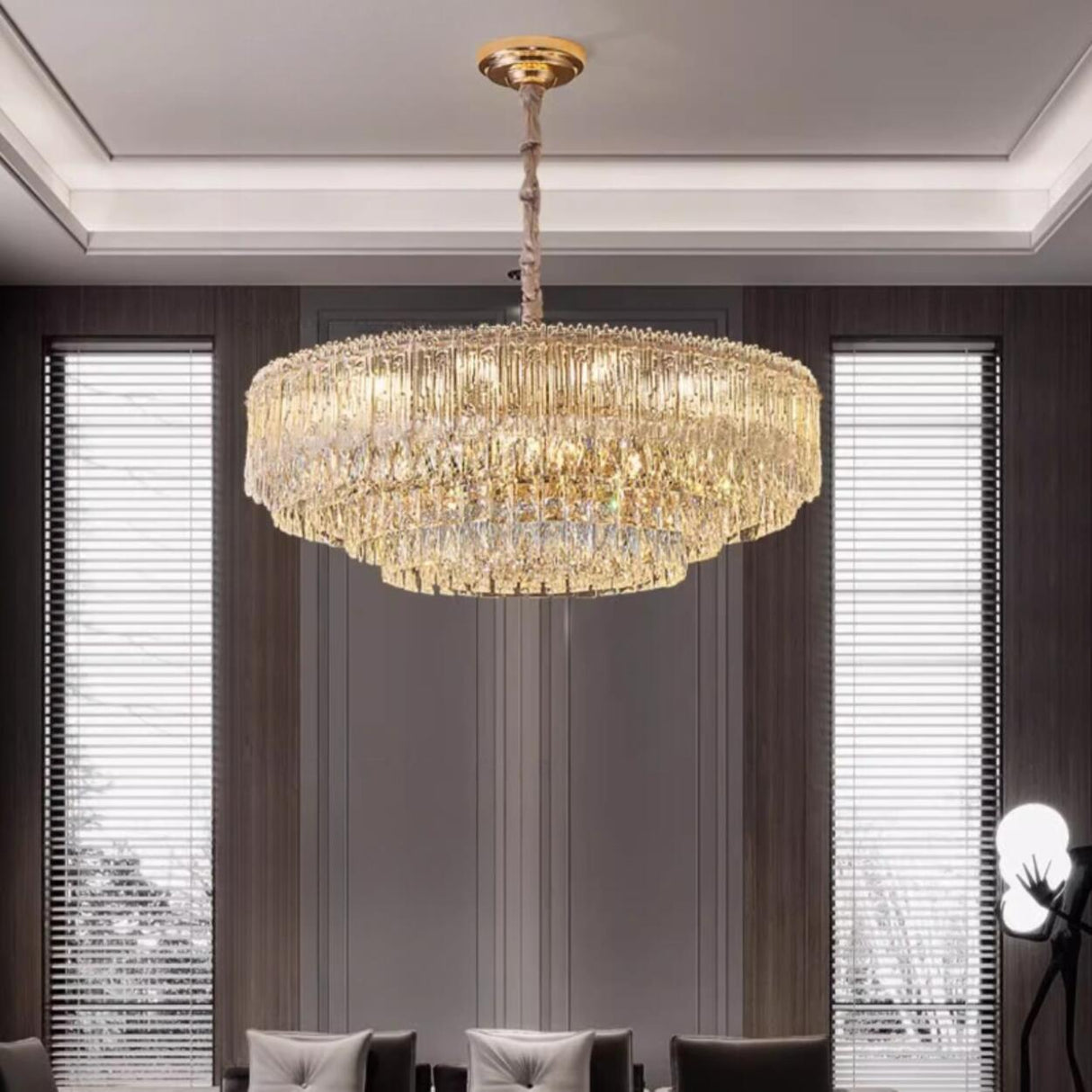 Luxury Gold Tiered Clear Crystal Round Chandelier Image - 3