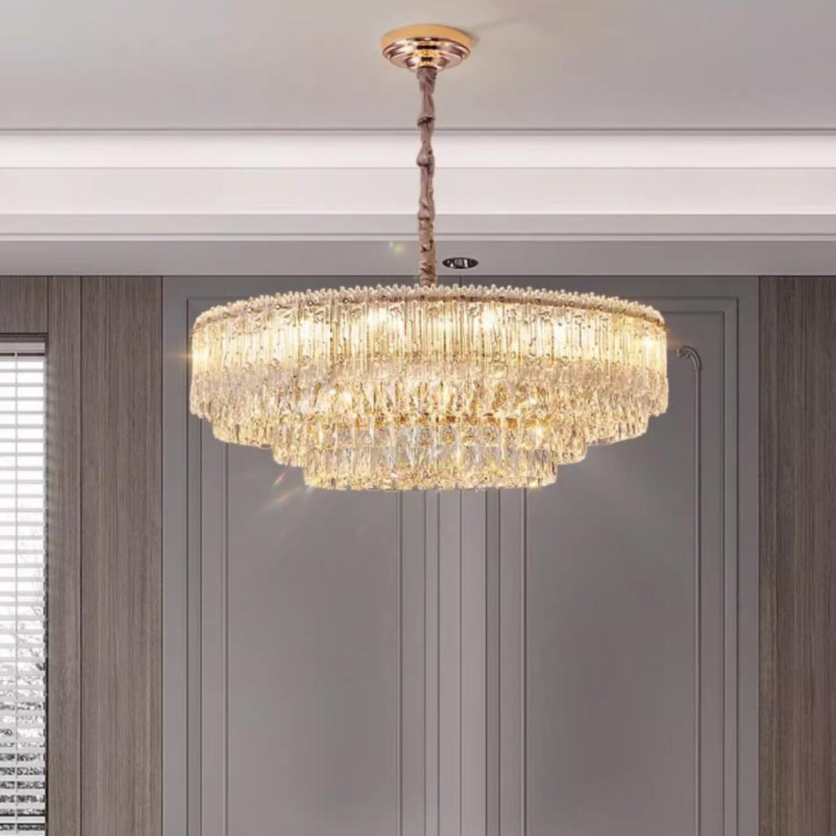 Luxury Gold Tiered Clear Crystal Round Chandelier Image - 4