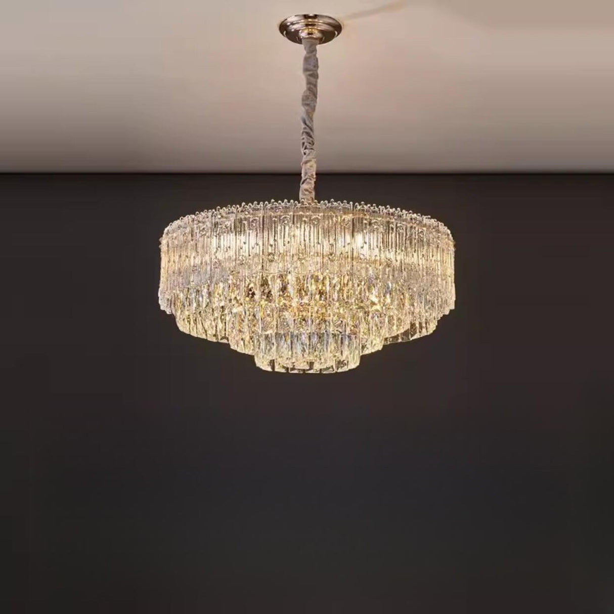 Luxury Gold Tiered Clear Crystal Round Chandelier Image - 5