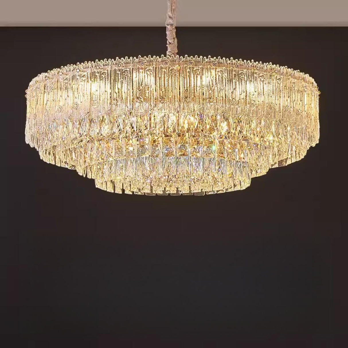 Luxury Gold Tiered Clear Crystal Round Chandelier Image - 6