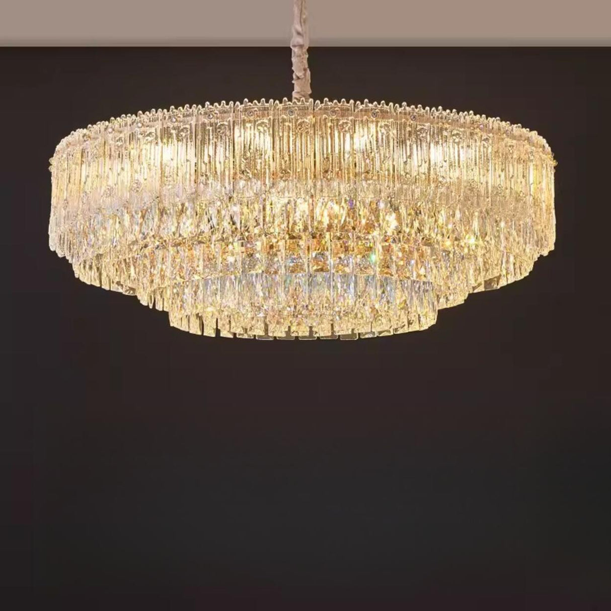 Luxury Gold Tiered Clear Crystal Round Chandelier Image - 7