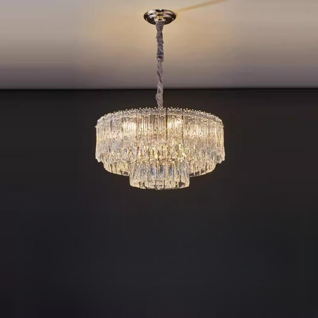 Luxury Gold Tiered Clear Crystal Round Chandelier Image - 8