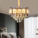 Luxury Gold Tiers Crystal Conical Prism Hanging Chandelier Image - 1