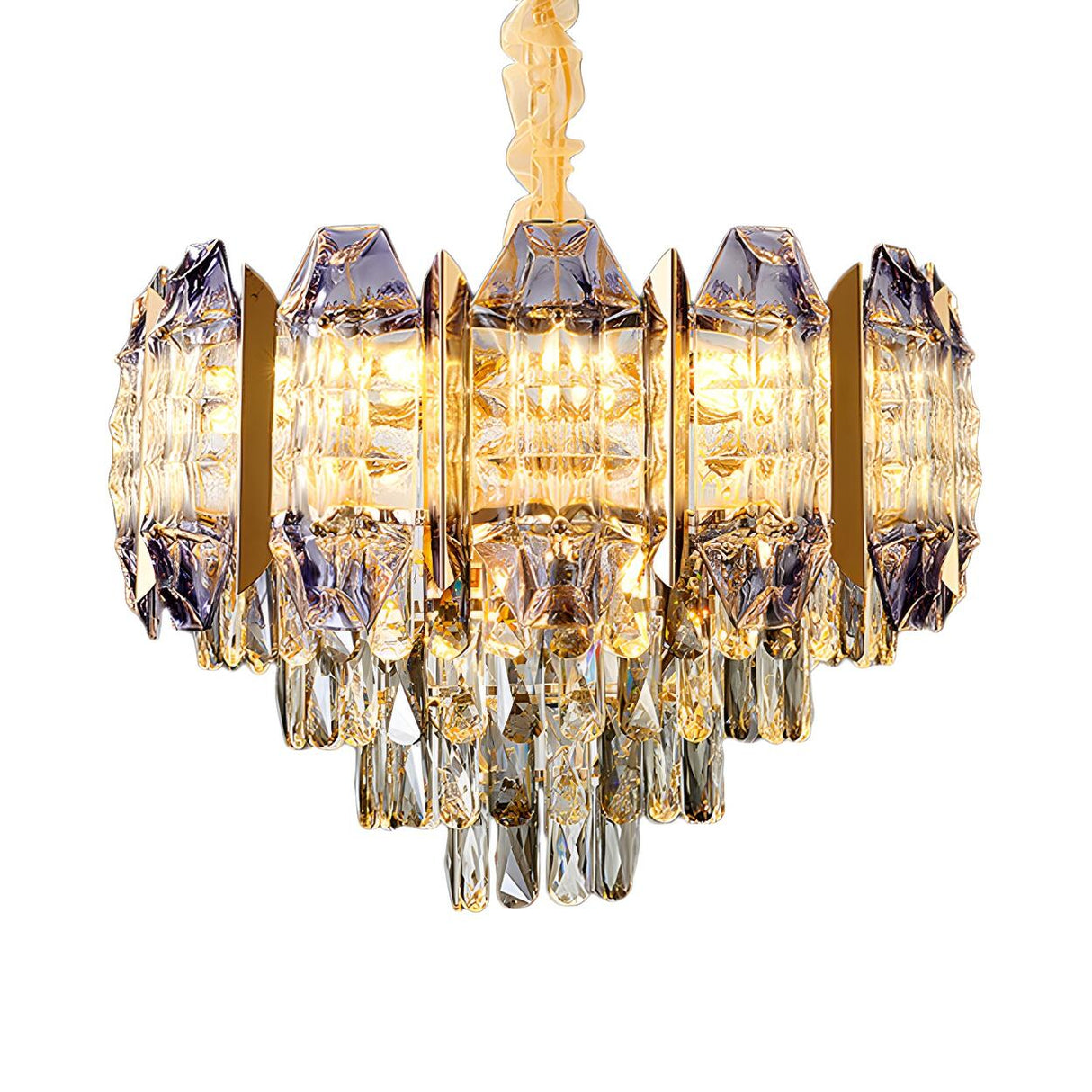 Luxury Gold Tiers Crystal Conical Prism Hanging Chandelier Image - 2