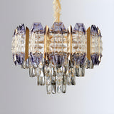 Luxury Gold Tiers Crystal Conical Prism Hanging Chandelier Image - 3