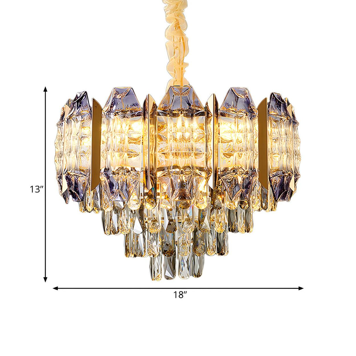 Luxury Gold Tiers Crystal Conical Prism Hanging Chandelier 