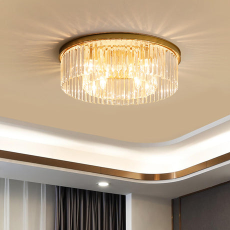 Luxury Gold Two-layer Crystal Strip Flush Mount Light Image - 1