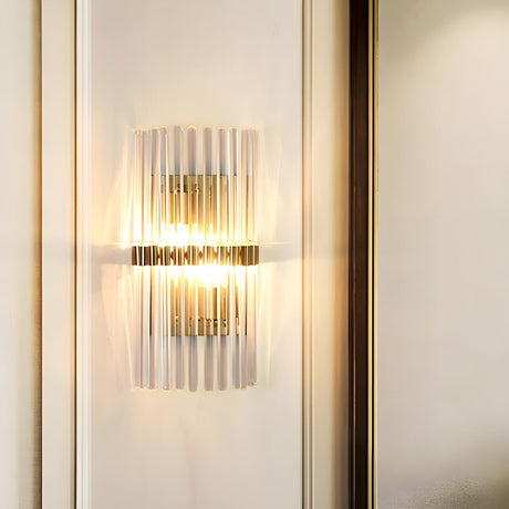 Luxury Gold Vertical Tube Crystal Wall Sconce Light Image - 2