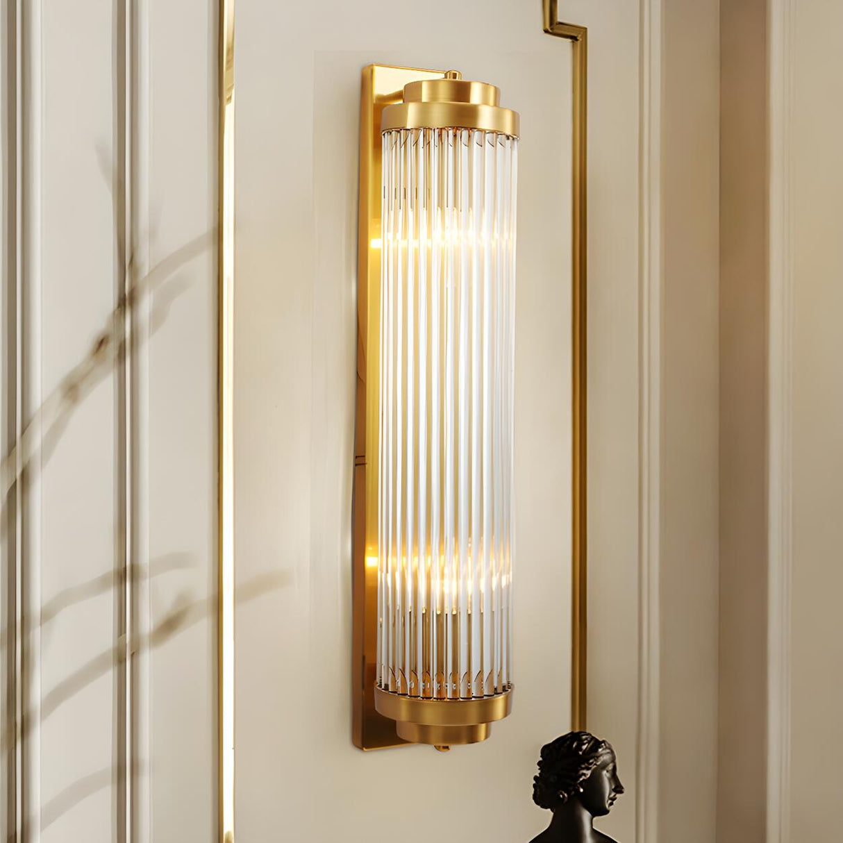 Luxury Gold Vertical Tube Crystal Wall Sconce Light Image - 3