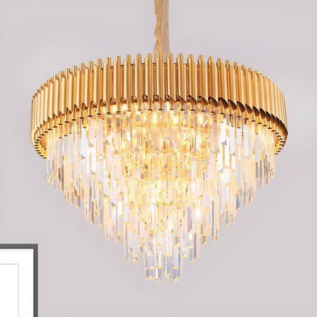 Luxury Golden Clear Crystal Tiered Chandelier Bedroom Image - 1