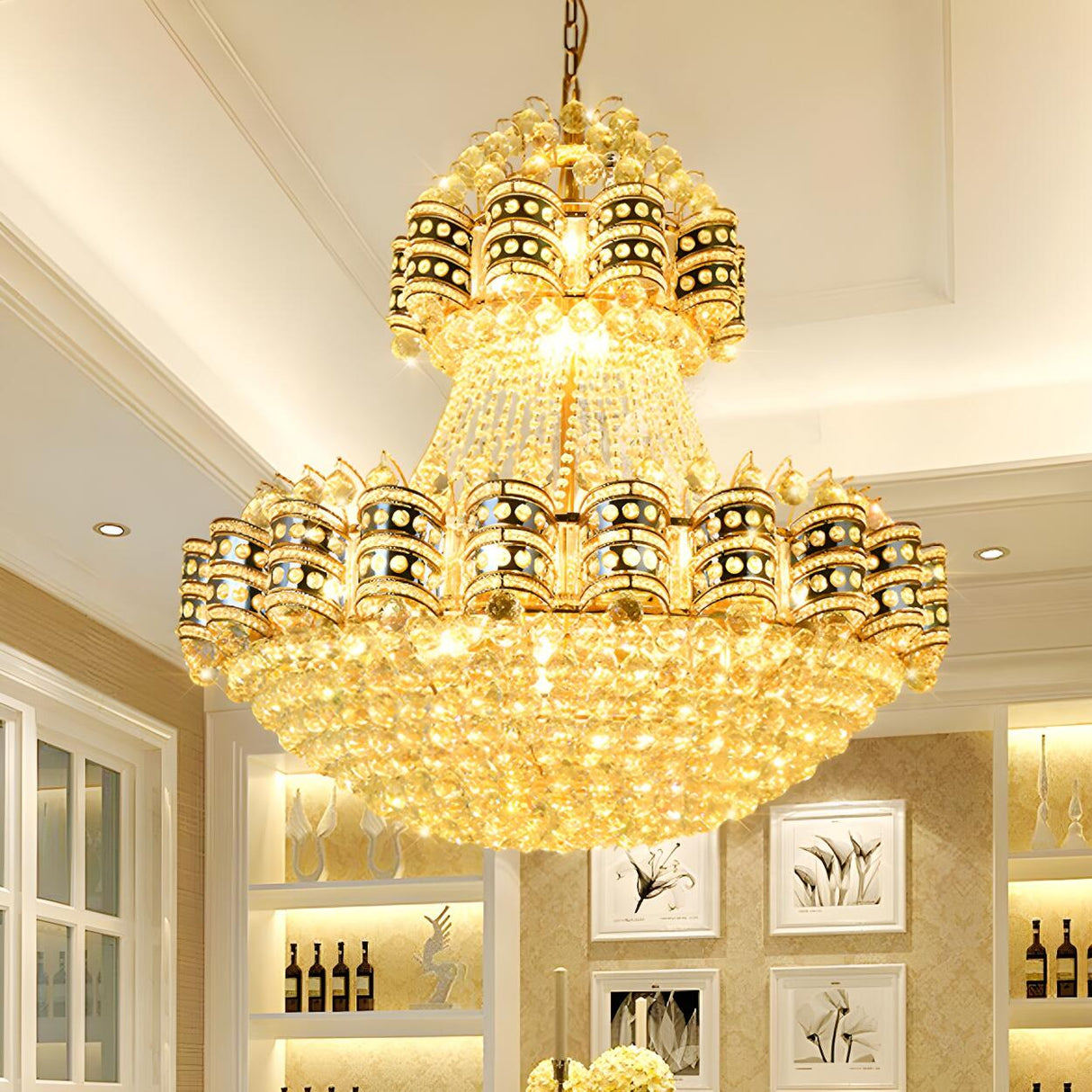 Luxury Grand Gold Crystal Tiered Beaded Chandelier Image - 2