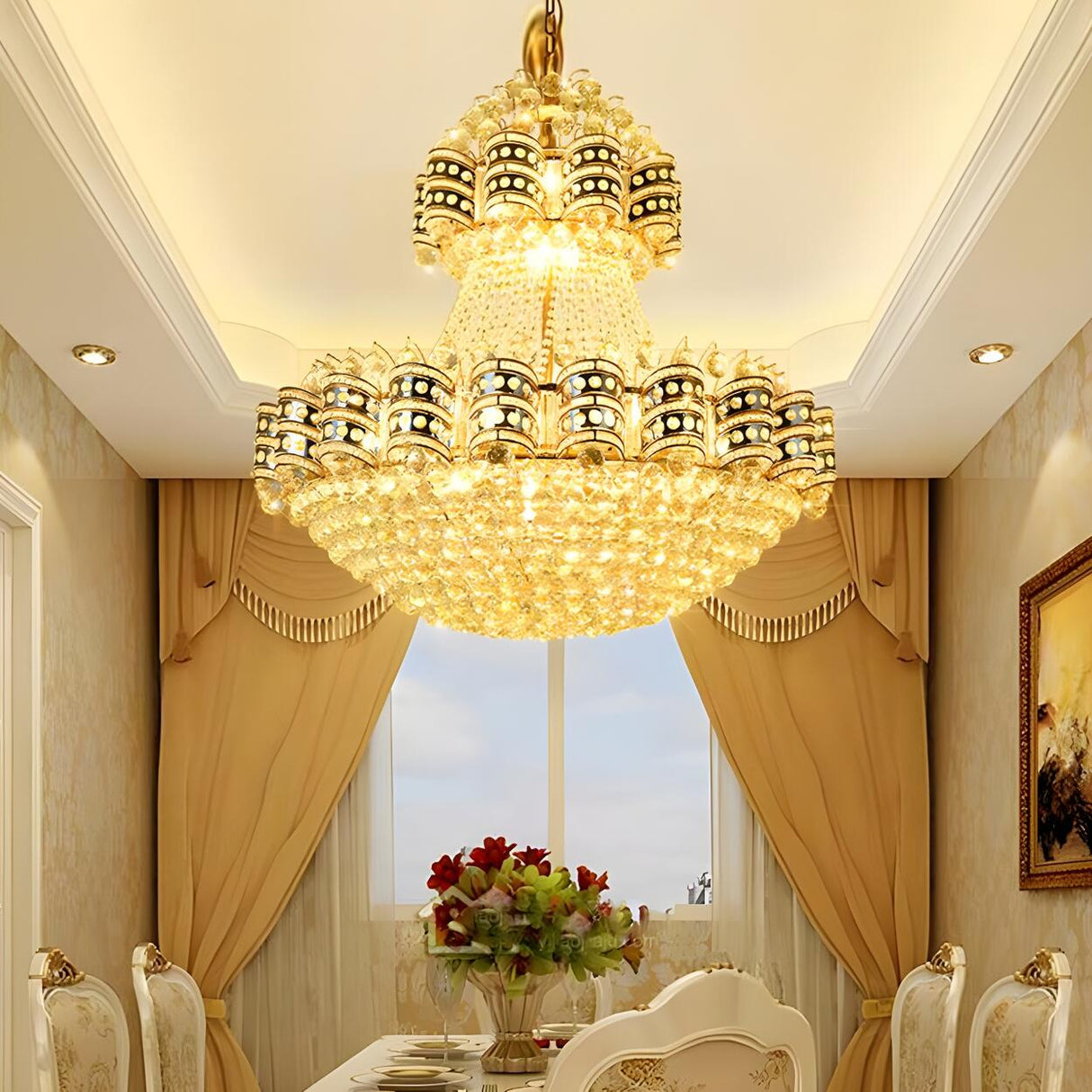 Luxury Grand Gold Crystal Tiered Beaded Chandelier Image - 3