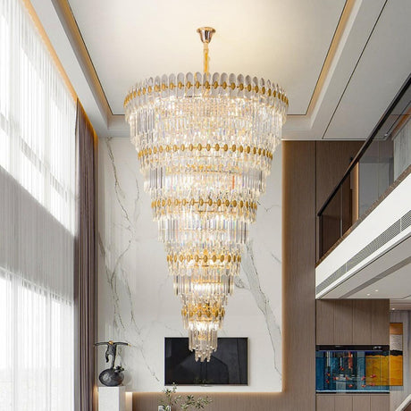 Luxury Grand Gold Spiral Crystal Spiral Tiered Chandelier Image - 1