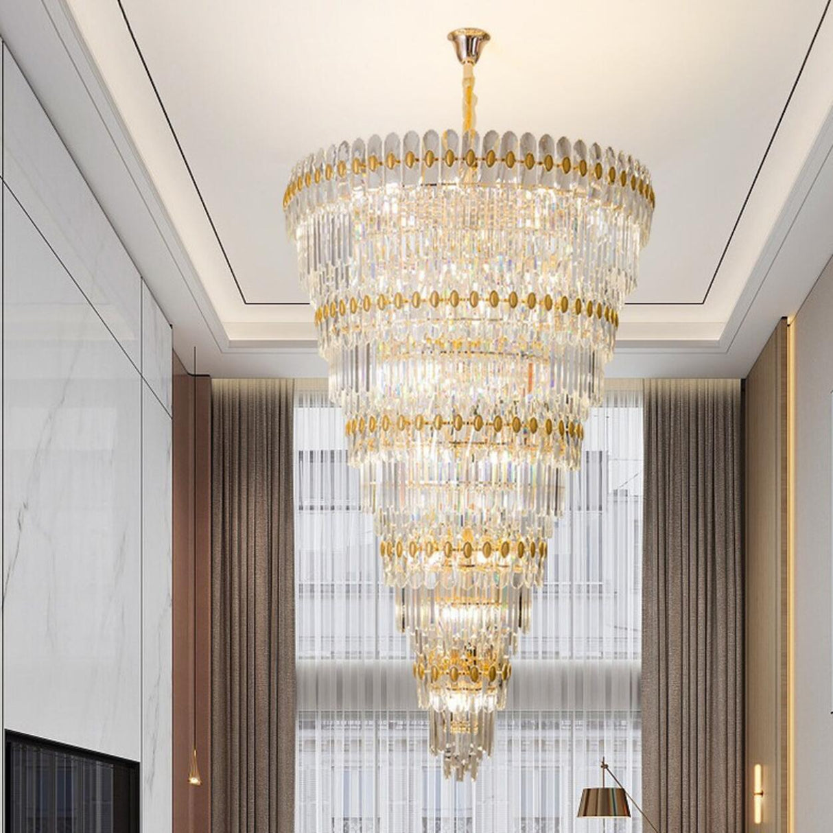 Luxury Grand Gold Spiral Crystal Spiral Tiered Chandelier Image - 2