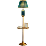 Luxury Green Pleated Bedside Floor Lamp with Shelf Image - 10