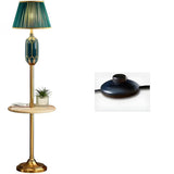 Luxury Green Pleated Bedside Floor Lamp with Shelf Image - 11