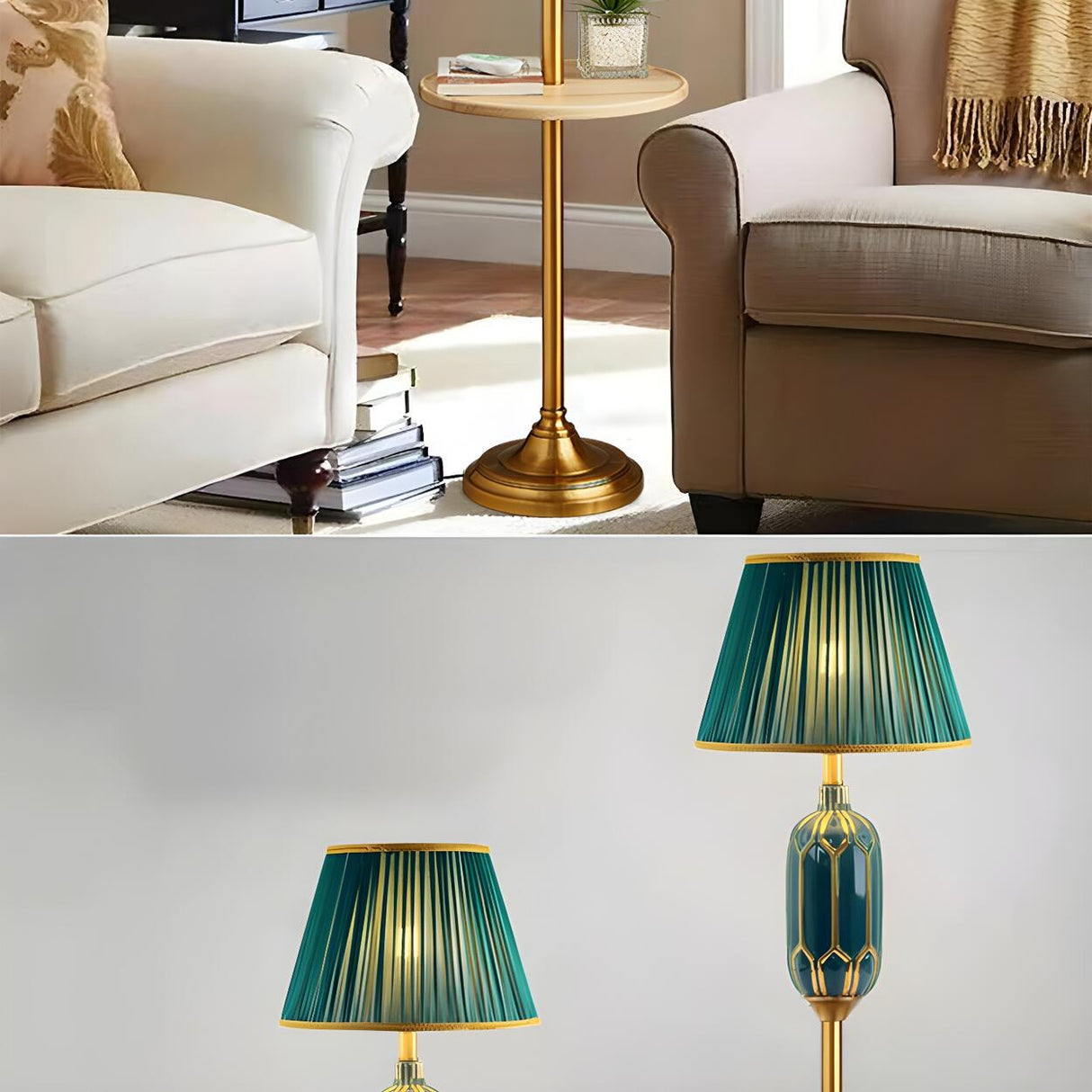 Luxury Green Pleated Bedside Floor Lamp with Shelf Image - 18