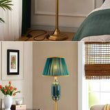 Luxury Green Pleated Bedside Floor Lamp with Shelf Image - 19