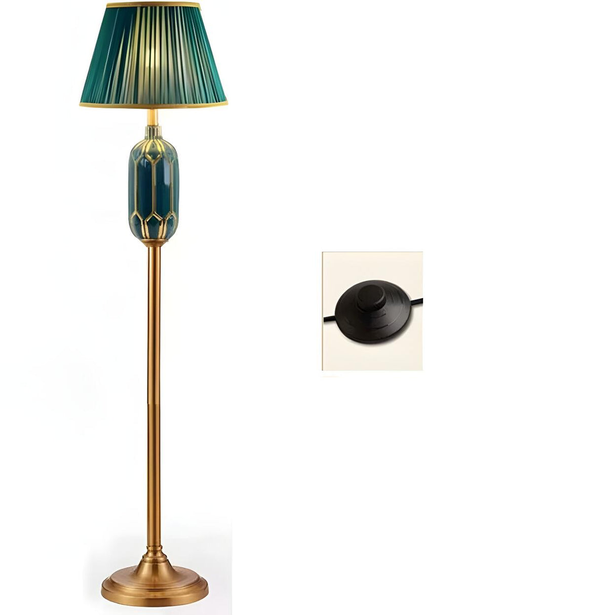 Luxury Green Pleated Bedside Floor Lamp with Shelf Image - 20