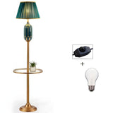 Luxury Green Pleated Bedside Floor Lamp with Shelf Image - 26