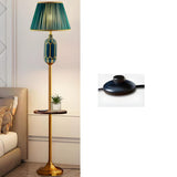 Luxury Green Pleated Bedside Floor Lamp with Shelf Image - 3