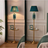 Luxury Green Pleated Bedside Floor Lamp with Shelf Image - 6