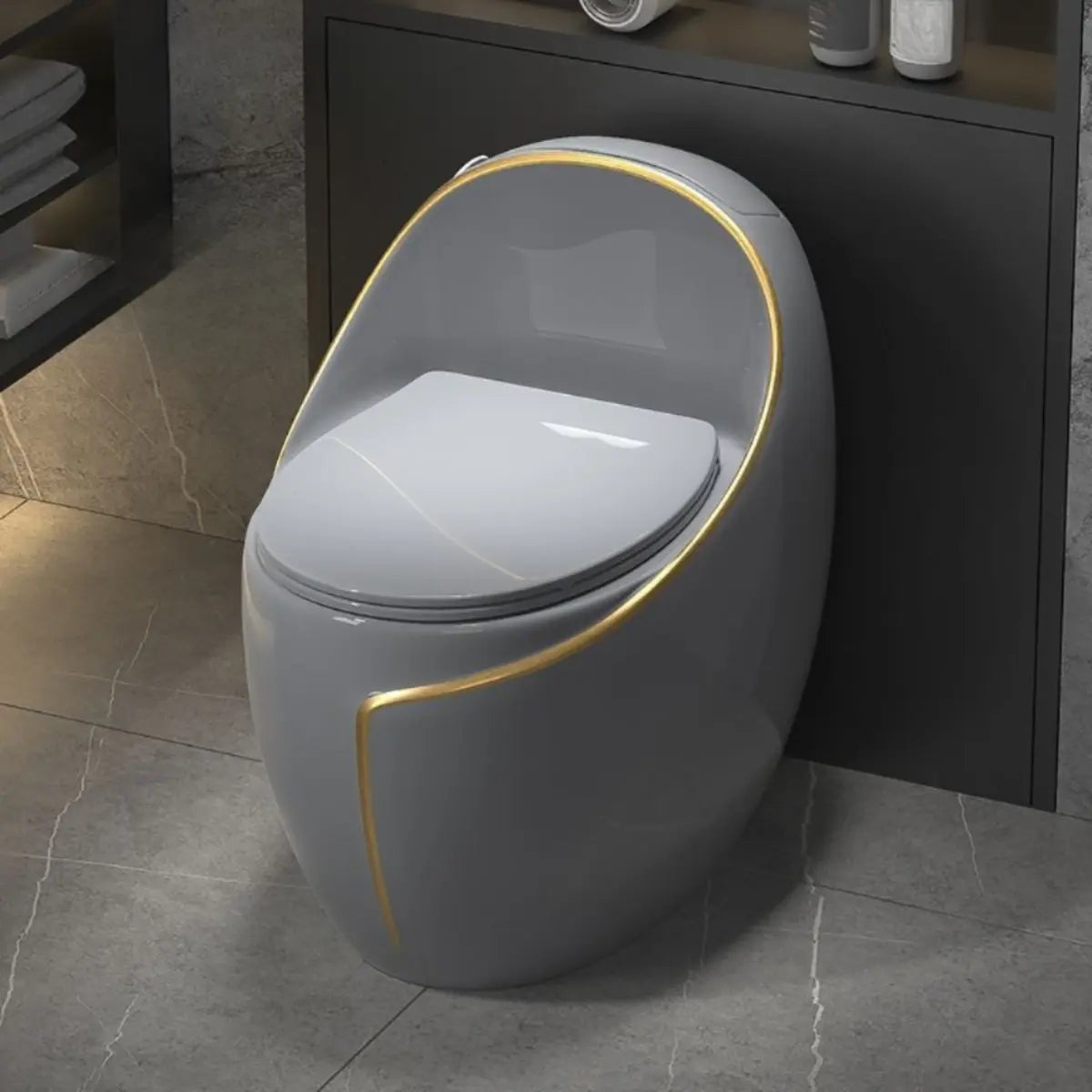 Luxury Grey One-Piece Gravity Siphon Flush Oval Toilet Image - 1