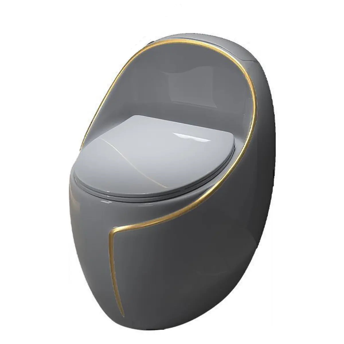 Luxury Grey One-Piece Gravity Siphon Flush Oval Toilet Image - 10