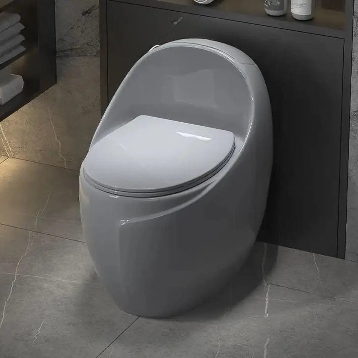 Luxury Grey One-Piece Gravity Siphon Flush Oval Toilet Image - 2