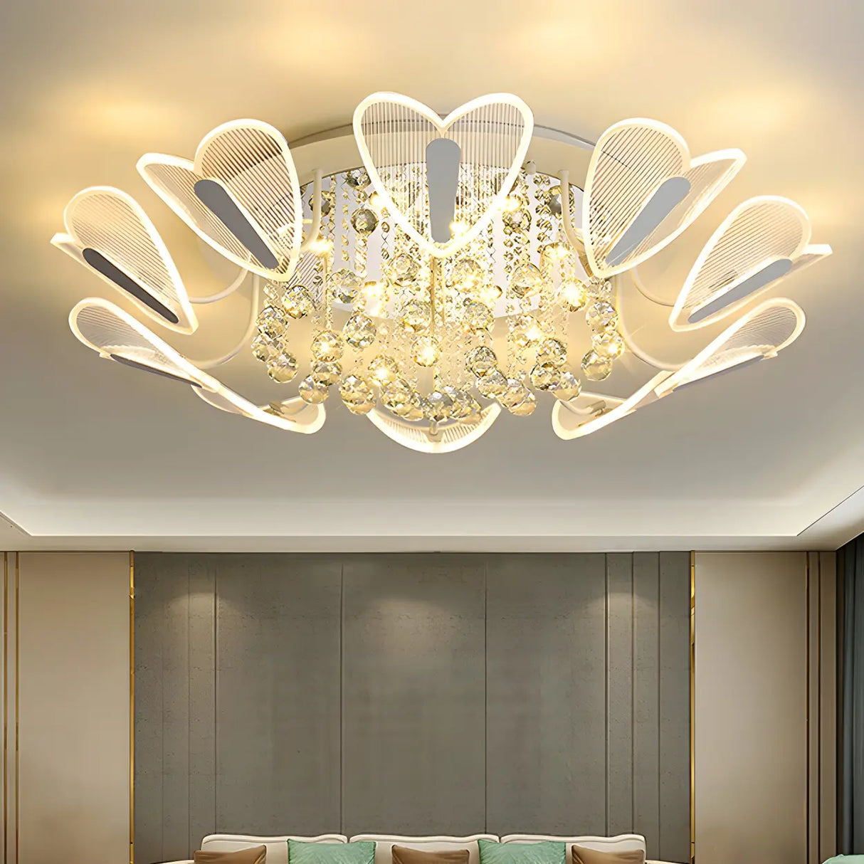 Luxury Heart Crystal LED Flush Mount Ceiling Light Image - 1