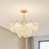 Tiered Luxury Leaf Golden Glass Chandelier Adjustable Length Image - 10