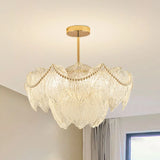 Tiered Luxury Leaf Golden Glass Chandelier Adjustable Length Image - 11