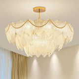 Tiered Luxury Leaf Golden Glass Chandelier Adjustable Length Image - 13