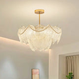 Tiered Luxury Leaf Golden Glass Chandelier Adjustable Length Image - 19