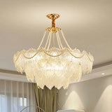 Tiered Luxury Leaf Golden Glass Chandelier Adjustable Length Image - 2