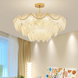 Tiered Luxury Leaf Golden Glass Chandelier Adjustable Length Image - 21