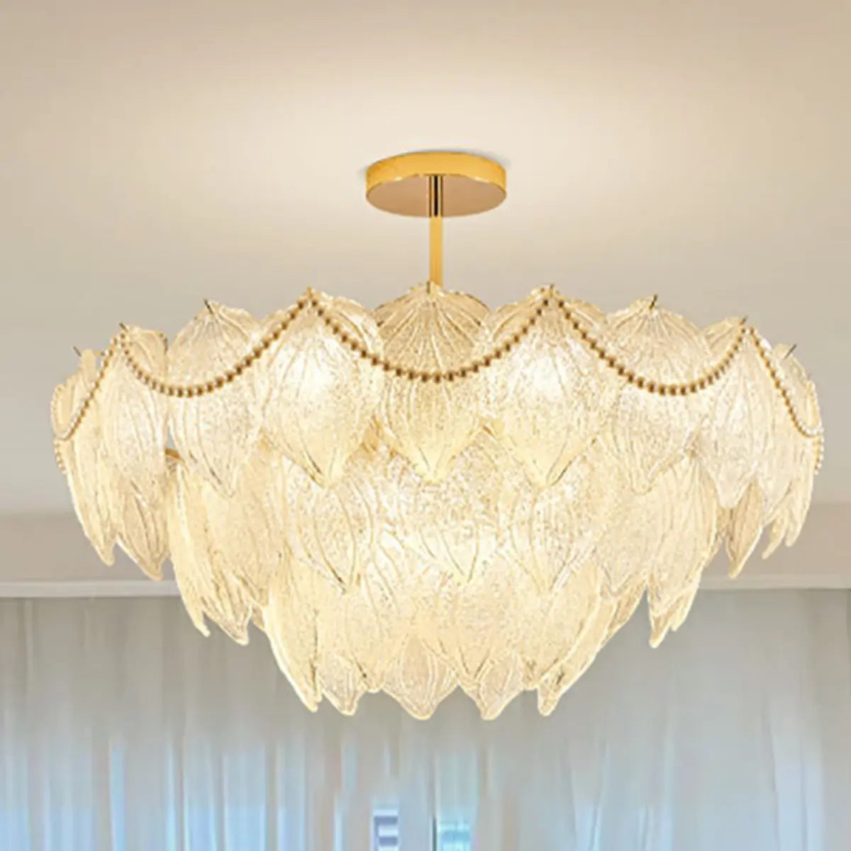 Tiered Luxury Leaf Golden Glass Chandelier Adjustable Length Image - 22