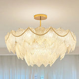 Tiered Luxury Leaf Golden Glass Chandelier Adjustable Length Image - 22