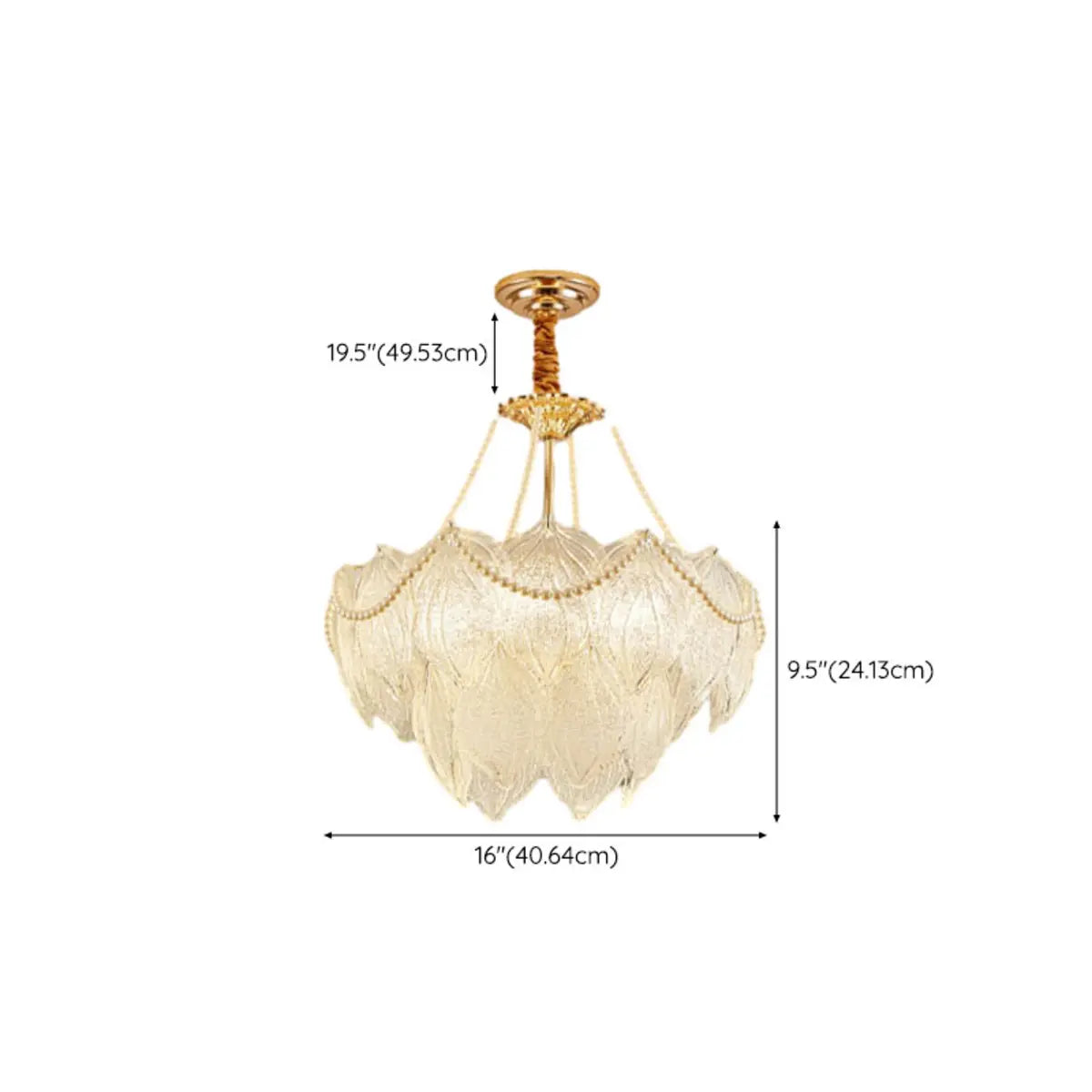 Tiered Luxury Leaf Golden Glass Chandelier Adjustable Length 