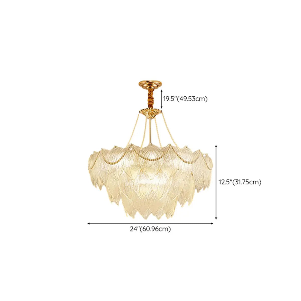 Tiered Luxury Leaf Golden Glass Chandelier Adjustable Length Image - 26