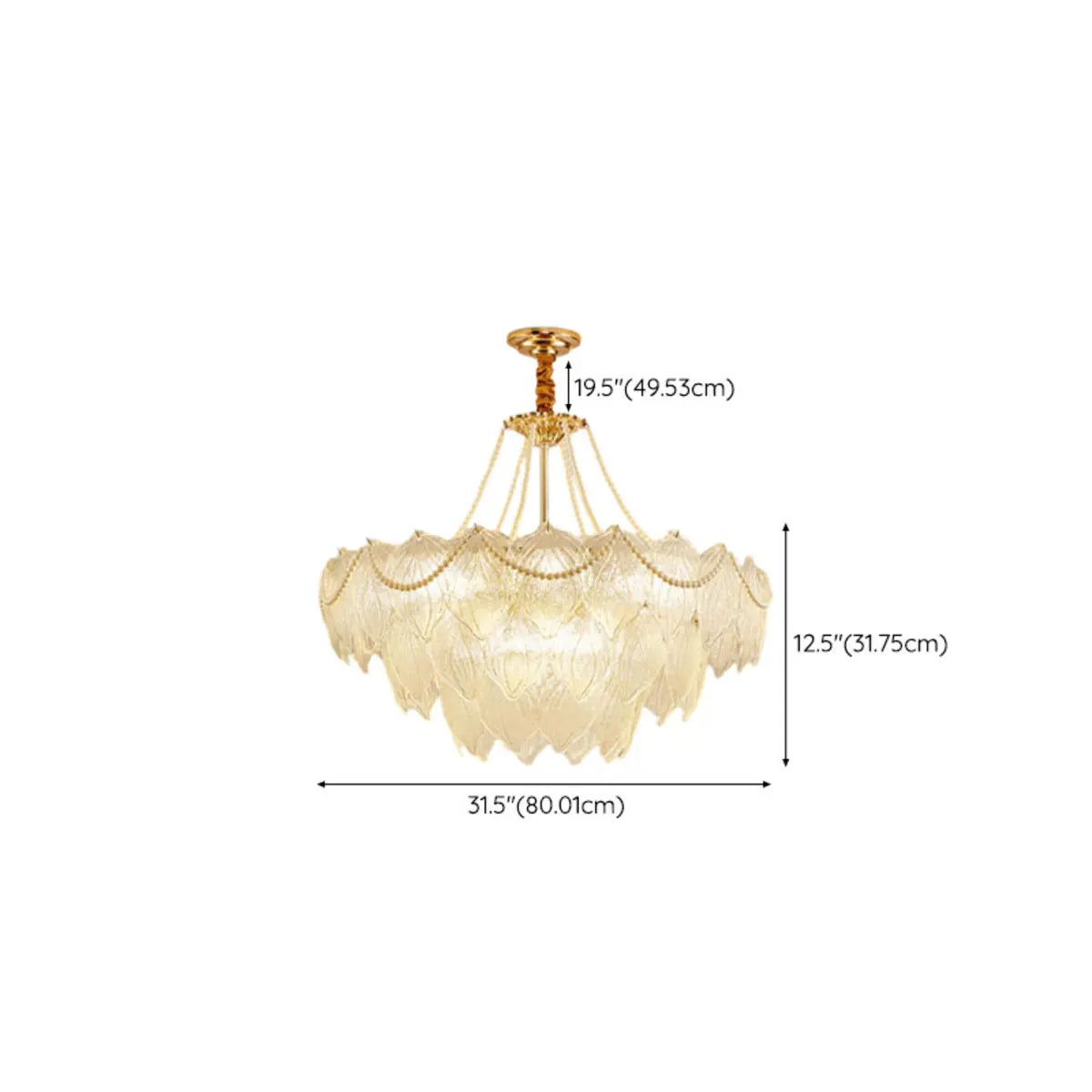 Tiered Luxury Leaf Golden Glass Chandelier Adjustable Length Image - 27